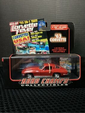 '63 Corvette Champs Red Diecast Collectible with Black Accents